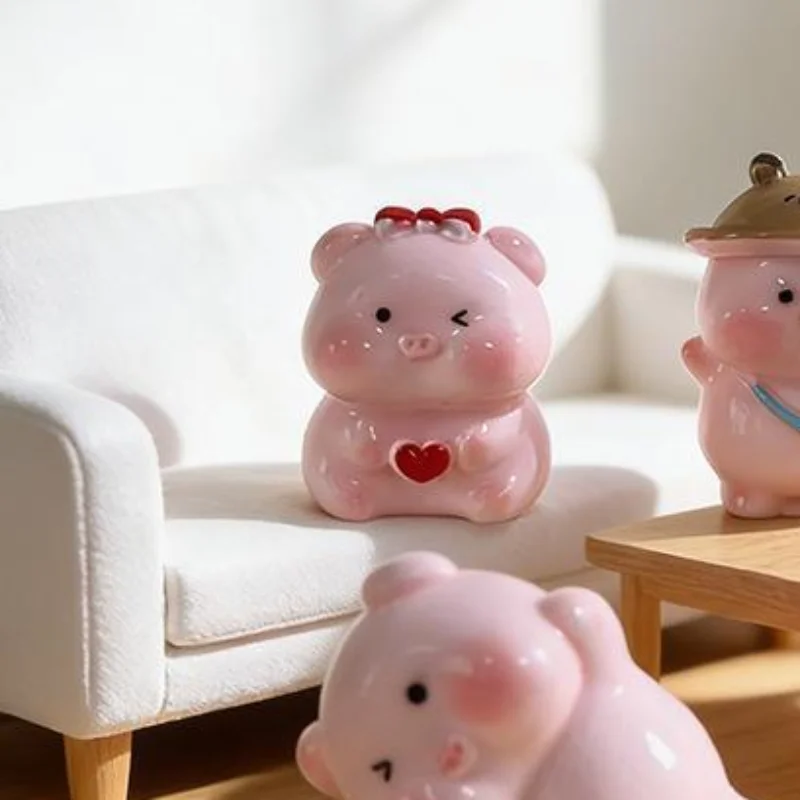 Cute Pink Pig Mini Figurine Cartoon Resin Desktop Decoration Cute Animal Mini Figurine Home Shelf Decoration Desktop Ornament
