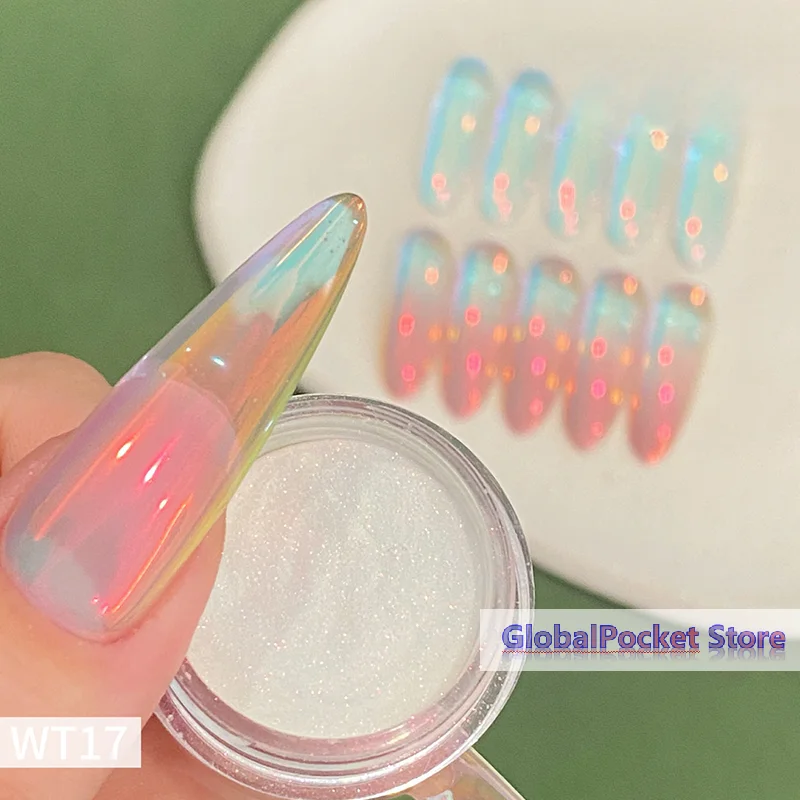 1Jar Plating Aurora Chrome Nail Powder Orange High-Gloss Moonlight Mirror Fine Glitter Pigment Aurora Pearl Rubbing Dust Chrome