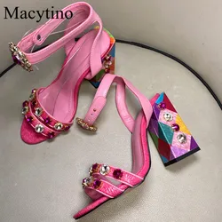 Stud Print Ladies High Heel Sandals Round Toe Chunky Heel High Heel Sandals Fashion Party High Heel Sandals