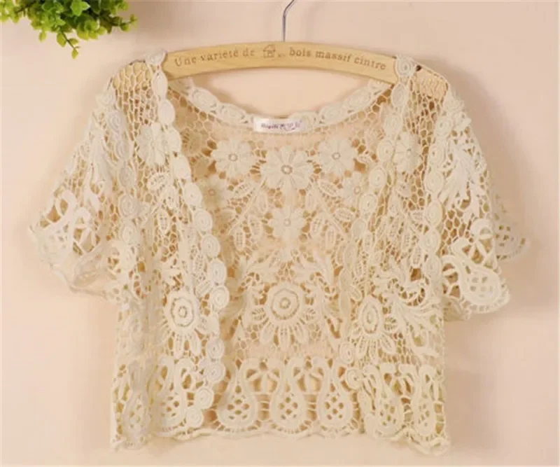 White Black Apricot Women Short Sleeve Shrug Bolero Lace Wedding Bridal Summer Jacket Elegant Lace Cape Knit Vest Vest Women