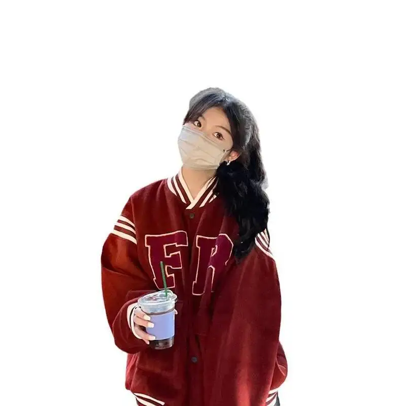 Women's Baseball Hot Sale Of The Season Spring Autumn New Korean Style Retro Color Block Student Open Cardigan