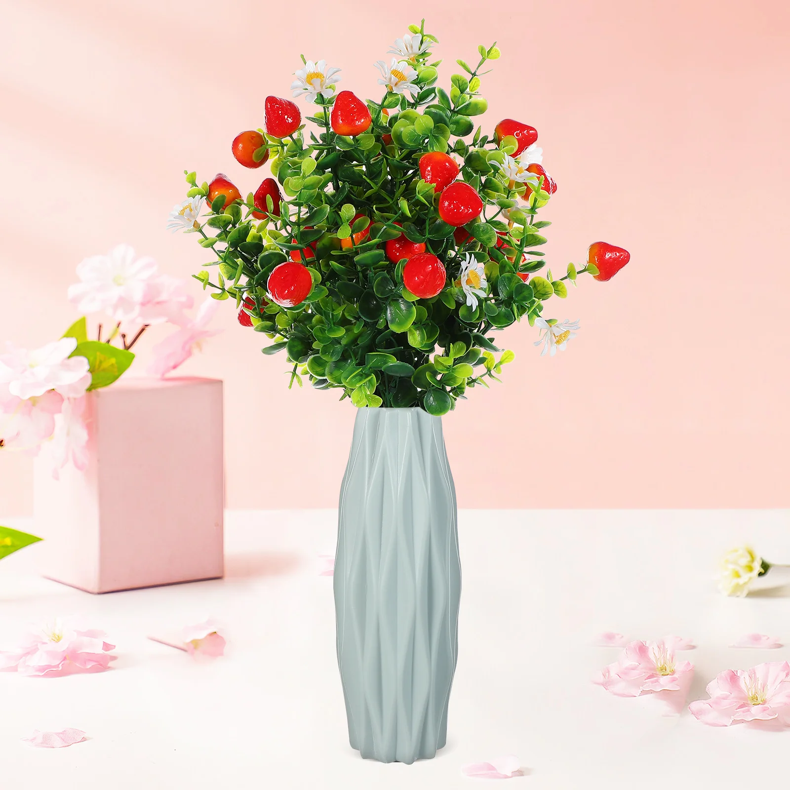 

3Pcs Faux Eucalyptus Leaves and Strawberry Fruit Bundle Natural Looking Artificial Branches for Versatile Indoor Decoration