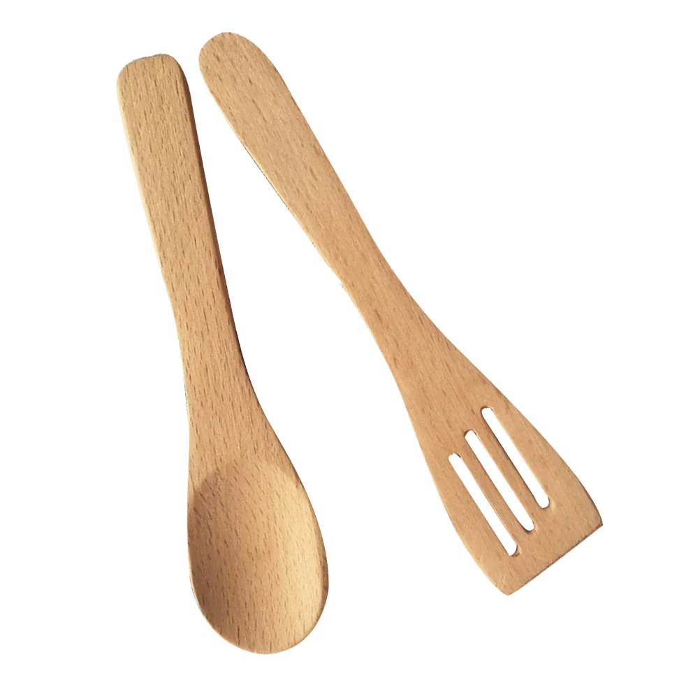 

2 PCs Toy Wooden Spoon and Mini Kitchen Utensil Children Playset No Paint