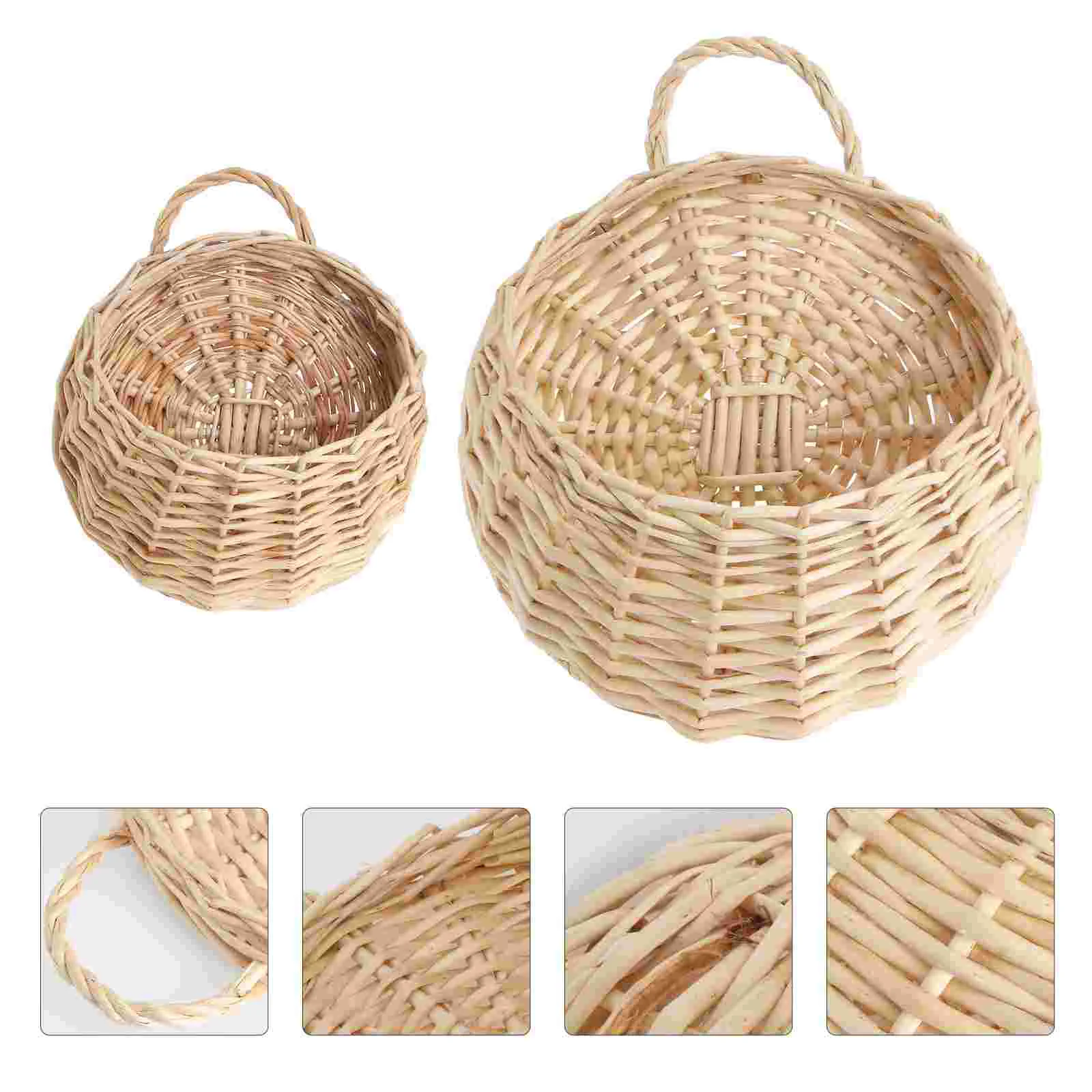 

2 PCS Rattan Hanging Wall Basket Flowerpot Wicker Mounted Clothes Rack Liner Bamboo