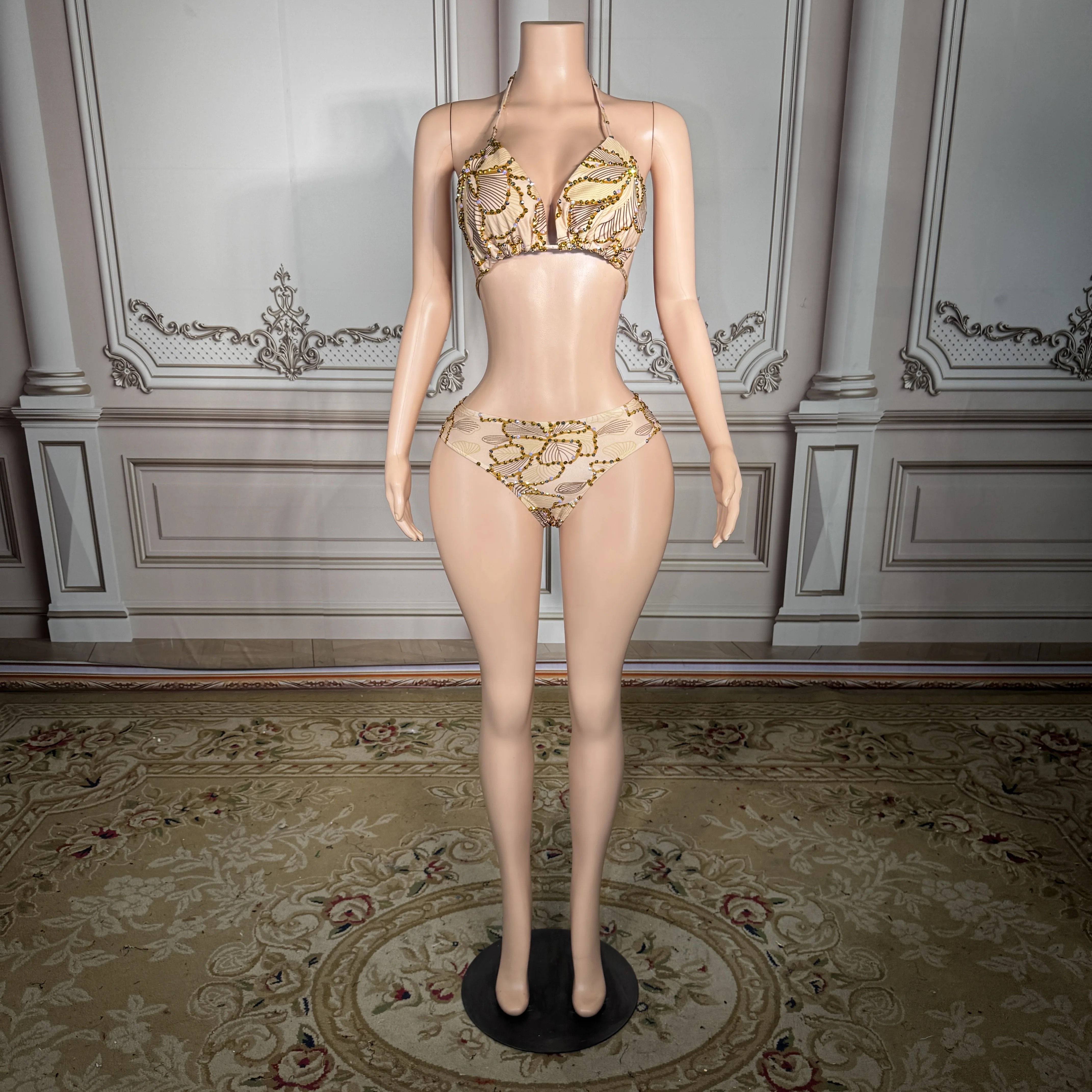 

ZD Luxury Gold Butterfly Halter Bikini Women Sexy Summer Beachwear Pool Party Outfit