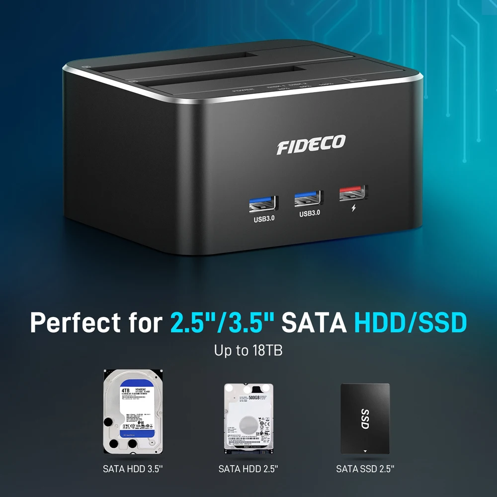 FIDECO Hard Drive Docking Station Dual Bay External HDD Dock for 2.5