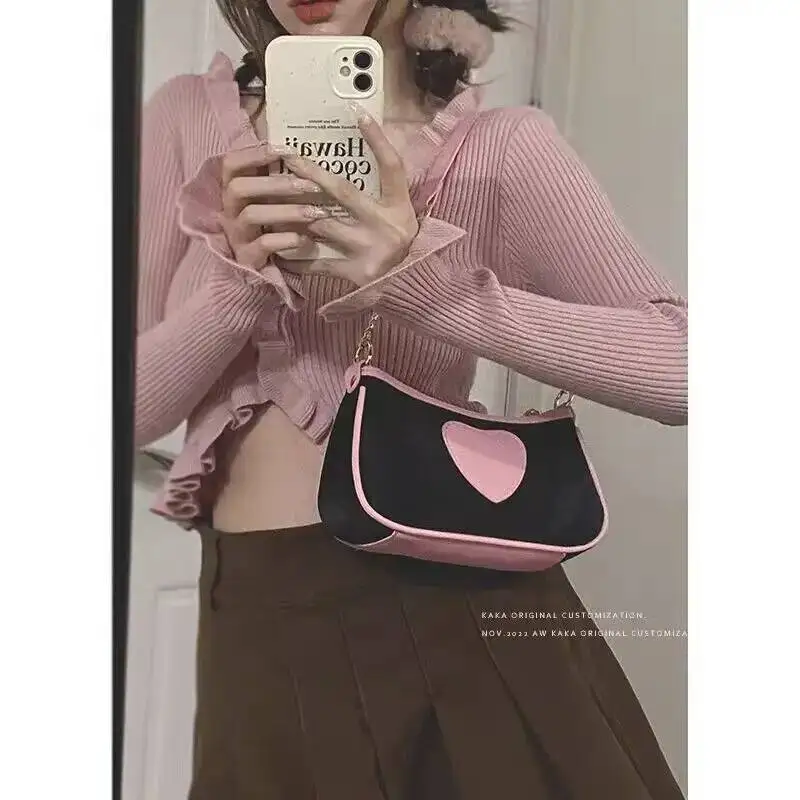 Bloom Haruku Heart Y2k Bags Women 2023 Sweet Cool Girls Casual Vintage Underarm Ladies Fairycore Cute Shoulder Bag Chic