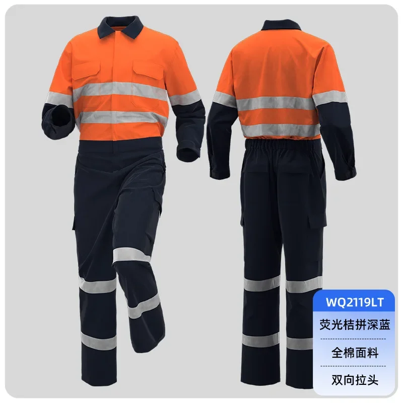 Adult 100% Cotton Food Factory Hi Vis Work Overall Reflective Strips Multi-pocket Jumpsuit Dustproof Dungarees workshop Coverall