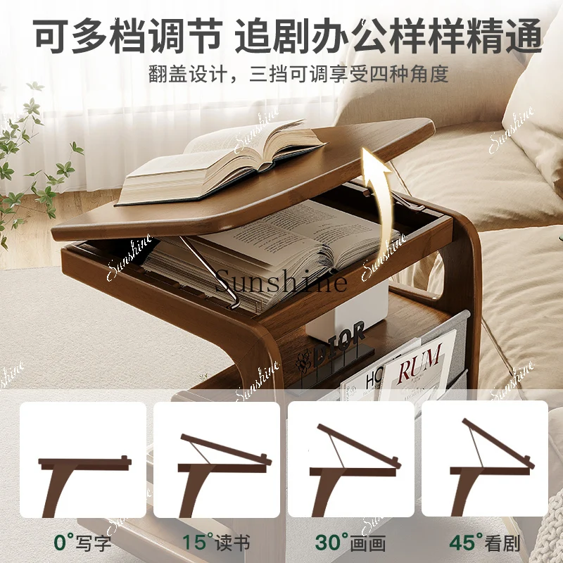 Movable solid wood sofa side few living room with wheels side cabinetE