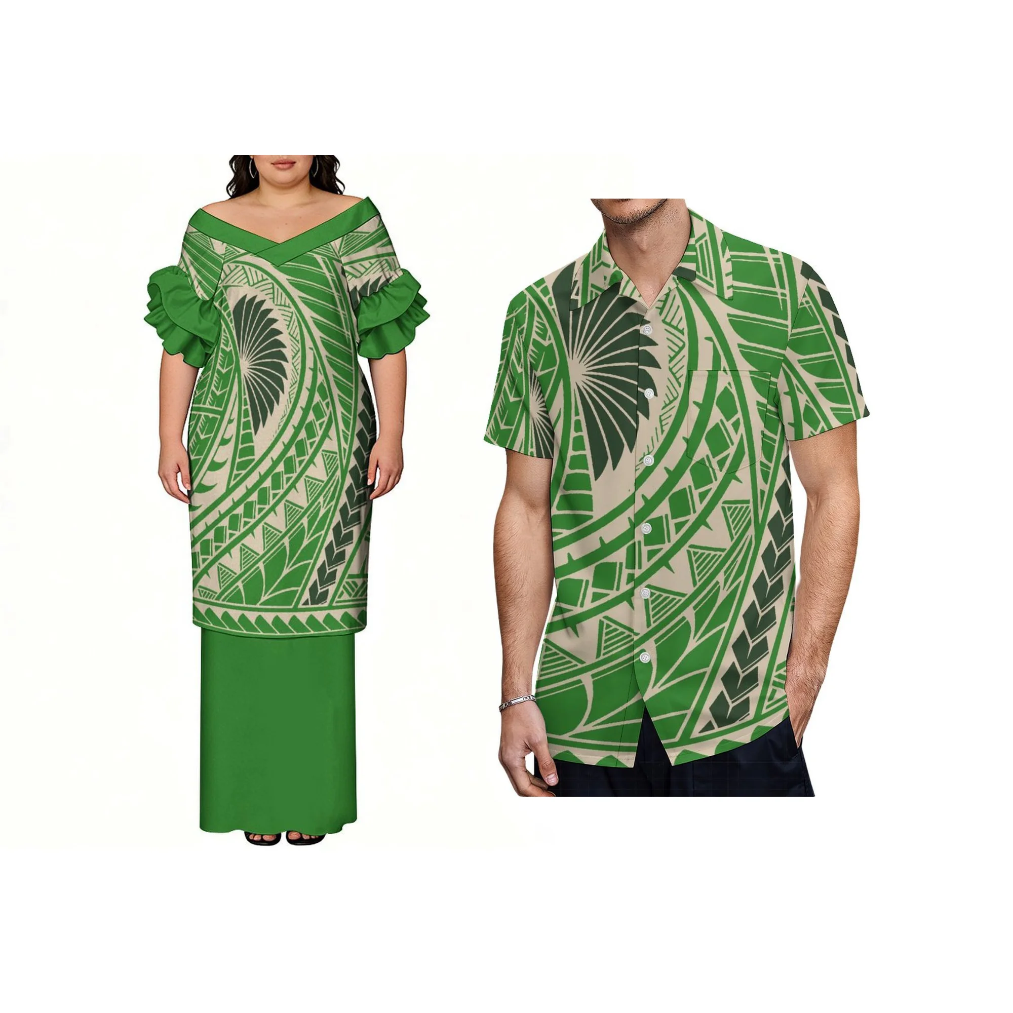 Vestido Étnico Polinésio Personalizado Plus Size, Conjunto Tradicional de Duas Peças para Praia, Estilo Casual das Ilhas do Pacífico