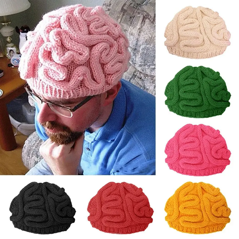 Festival Decoration Knitted Spoof Horror Brain Hat Party Handmade Halloween Beanie Hat Vintage Masquerade Cap for Men Women