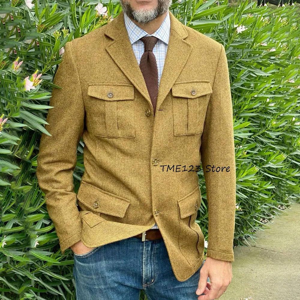 

Fashion Suit Jackets Vintage Style Business Casual Jackets for Man Herringbone Fabric Urban Blazers Comfortable Men's Jacket