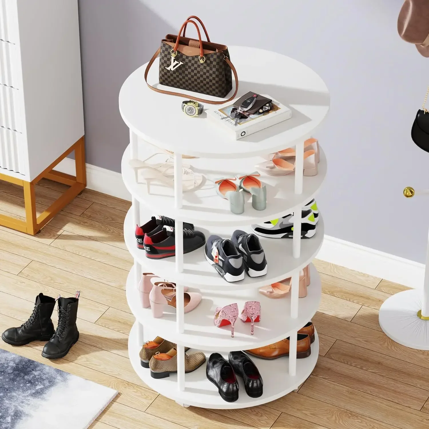

#For Rotating Shoe Rack, 5-Tier Revolving Shoe Storage, Modern Free Standing Spinning Shoe Organizer, Lazy Susan for Entryway Be
