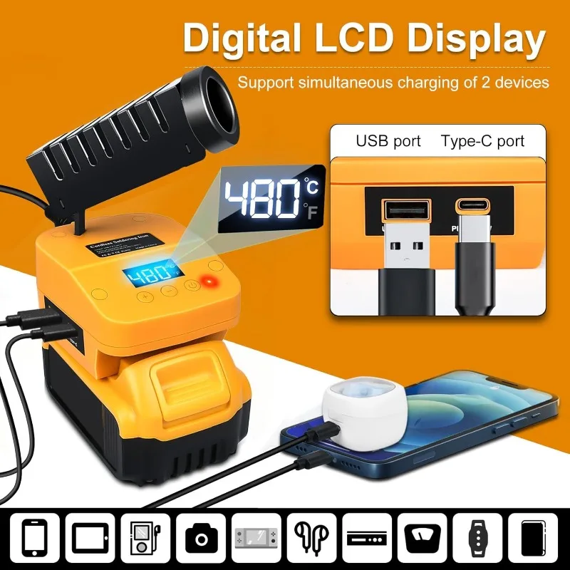 

Cordless Soldering Station For 18V Battery Portable Digital Display Soldering Iron Station With USB&Type-C Port DIY repair tool