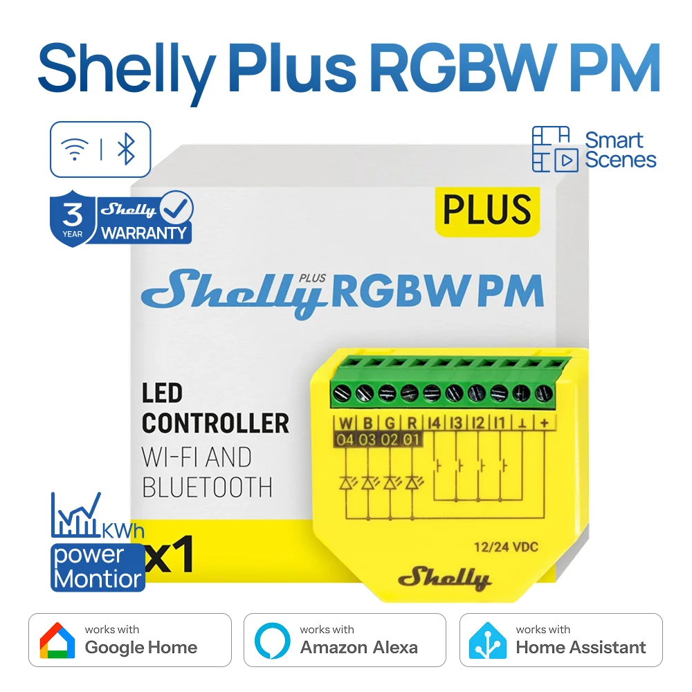Shelly Plus RGBW PM Wi-Fi Operated RGBW Controller LED Strips With Support Power Measurement Feature Creating  perfect Ambiance