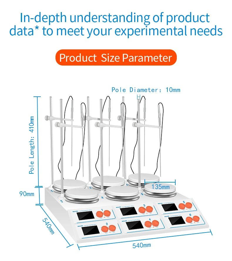 6-Digit Digital Double Row Hot Plate Magnetic Stirrer for Laboratory Heating Equipment