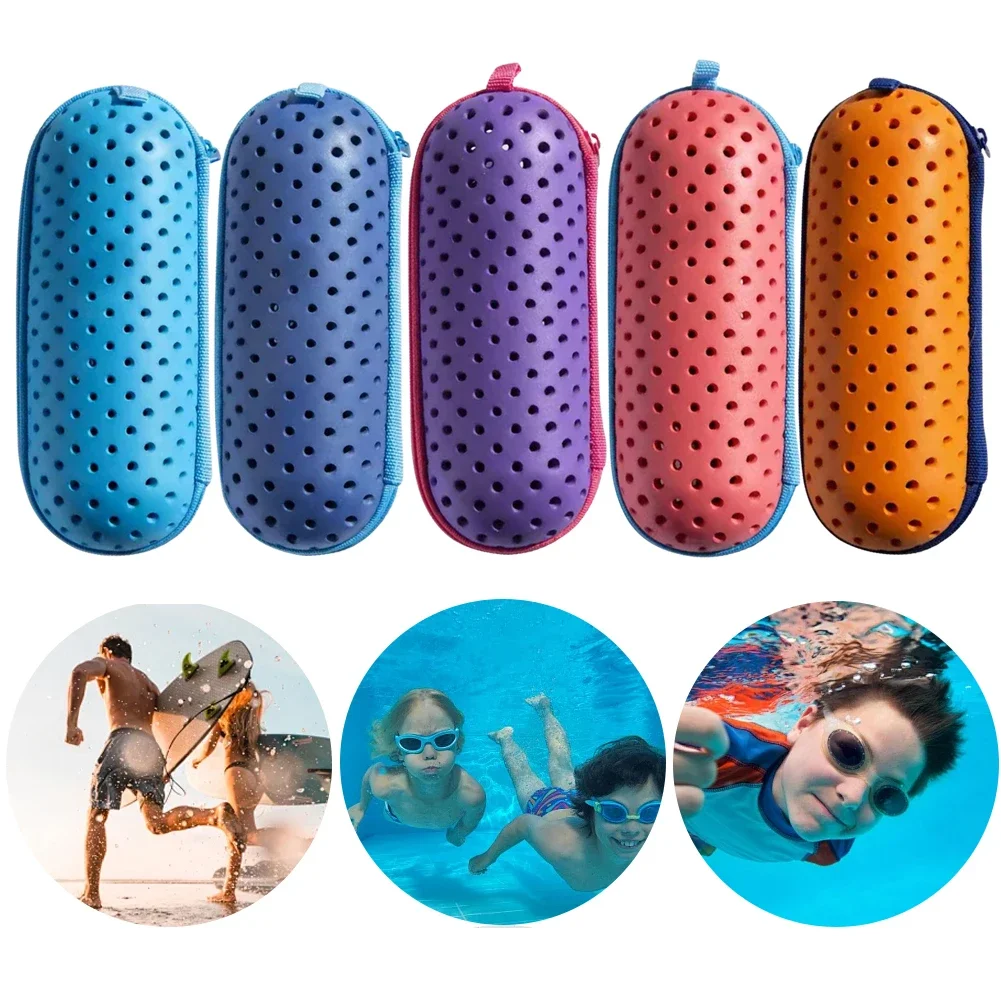 

Breathable Swimming Goggle Case EVA Goggles Storage Box Holder With Clip & Drain Holes Zipper Lightweight Swimming Accessories ﻿