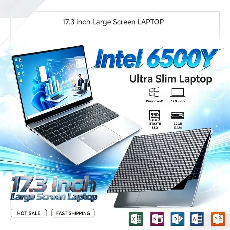 Intel 6500Y Stunning 17.3 Inch Large Screen Laptop 16/32GB RAM 1/2TB BIG SSD Crisp Windows11 Portable for Study Office