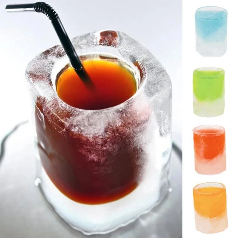 4 Cups Ice Cube Mold Silicone Ice Cup Maker Makes Shot Glasses Mould Bar Drinks Gel Fixed Tools Non Stick Kitchen Accessories