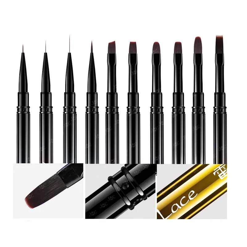 10種類のカラーグラデーションメタルハンドルネイルアートペンブラシカラーリングペンラウンドライトセラピーペンハローペンネイル描画ペンフラワーペン