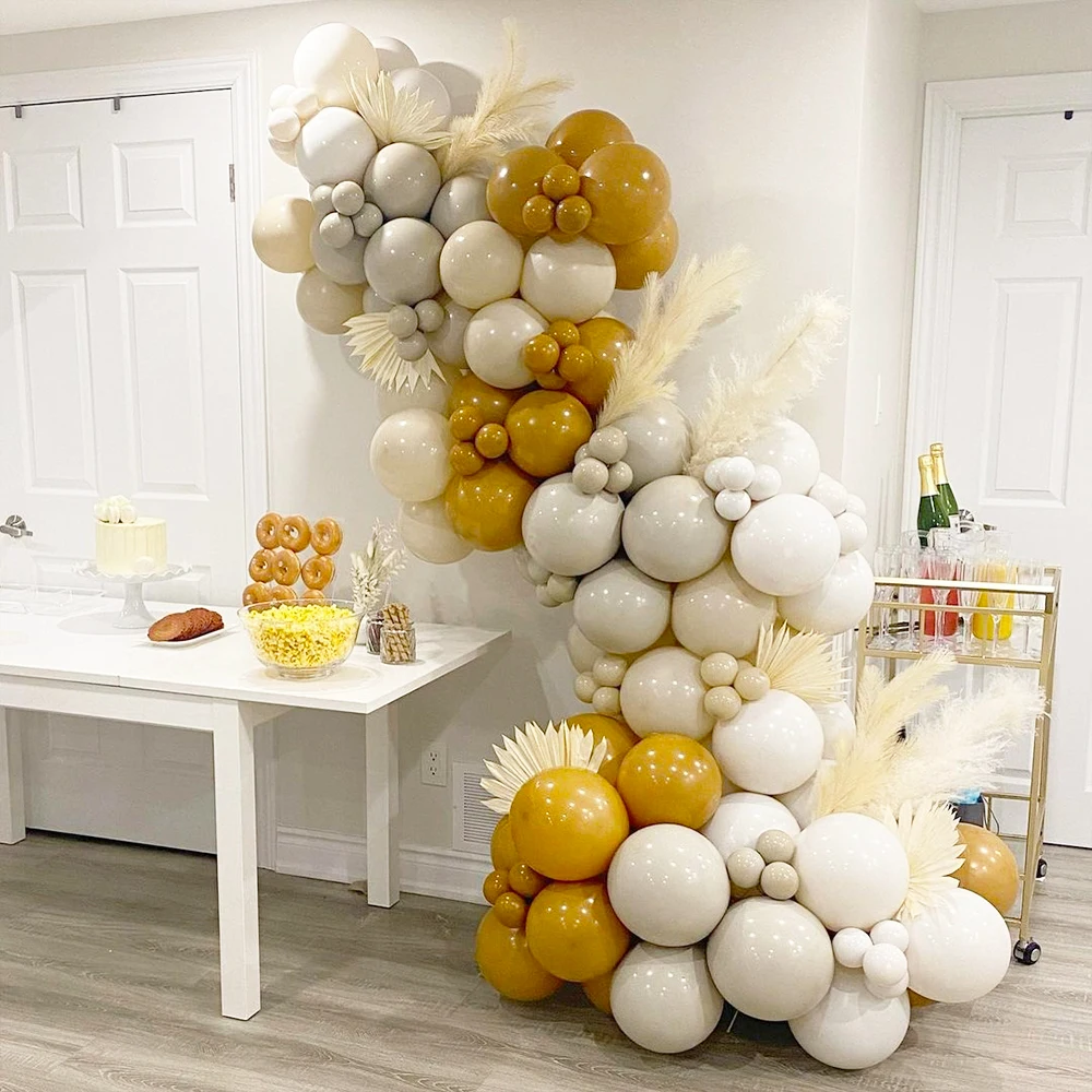 

105pcs Mustard Yellow Balloons Garland Arch Kit Sand White Retro Balloon for Wedding Birthday Baby Shower Party Decorations