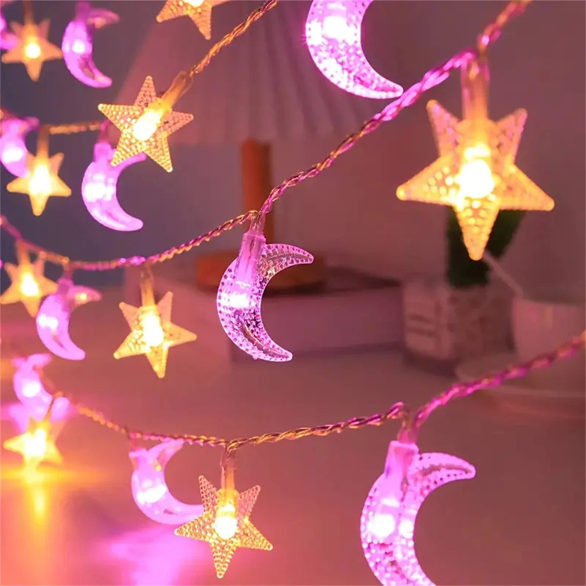 1.5M/3M LED Star Moon Colorful Light String Starry Sky Living Room Outdoor Courtyard Camping Trunk Decoration Atmosphere Light
