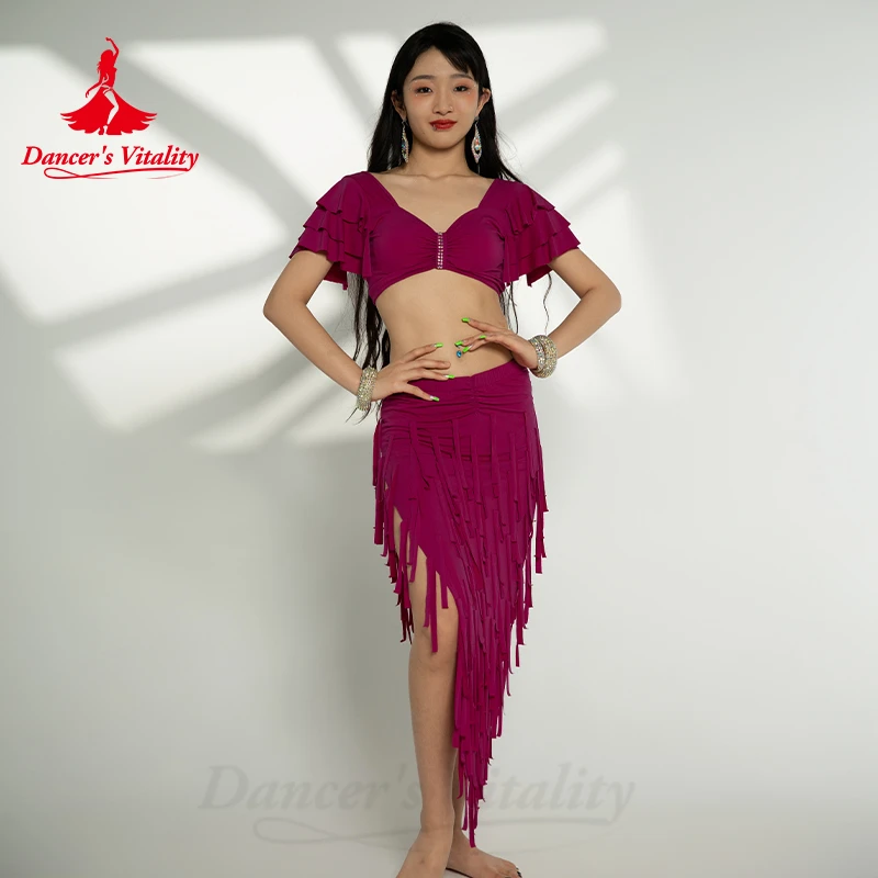 Zestaw kostiumów tancerki brzucha dla kobiet seksowny top + seksowna spódnica solo na perkusję 2 szt. Orientalny strój do tańca brzucha odzież strój Bellydance