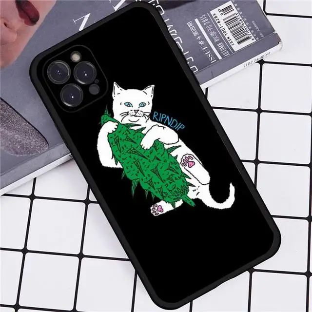 RIP&DIP Middle Fingers Cat Phone Case For iPhone 11 12 13 14 15 Pro MAX Mini X XS XR 7 8 Plus SE 2020 Soft TPU Cover Lord Nermal