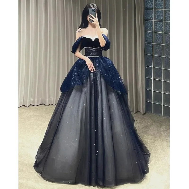Off Shoulder Runaway Princess Host's Birthday Engagement Dress Sequins Slim Fit Elegant Banquet Adult Evening Dress Customized