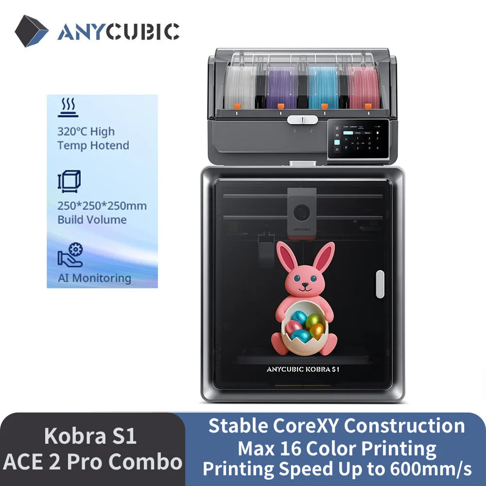 Anycubic Kobra S1 ACE 2 Pro Combo Multi-Color 3D Printer High Precision Core XY Stable Structure Max Speed 600mm/s 3D Printer