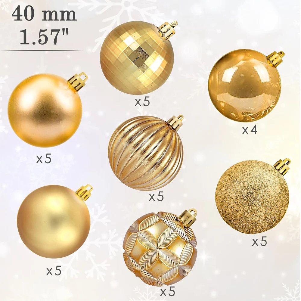 34pcs Christmas Ball Mini Ornaments Party Decorations Shatterproof Festival Pendant Hangings for Xmas Tree Decor