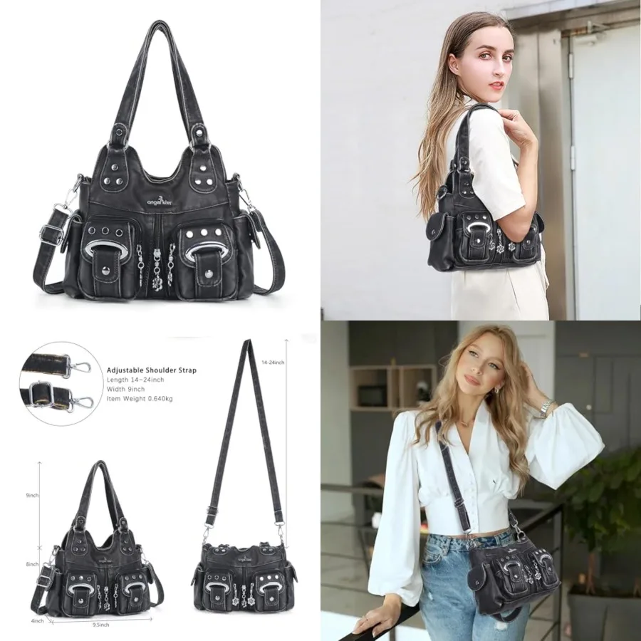 

Small Hobo Purses for Women, Washed Vegan Leather Multi-Pocket Purse, Shoulder Handbag with Adjustable Strap