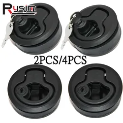 2PCS/4 Pieces Black 2inch Round Flush Pull Slam Latch Lift Slam Latch Hardware With Lock Key Kit For Boat RV Yacht Accessories