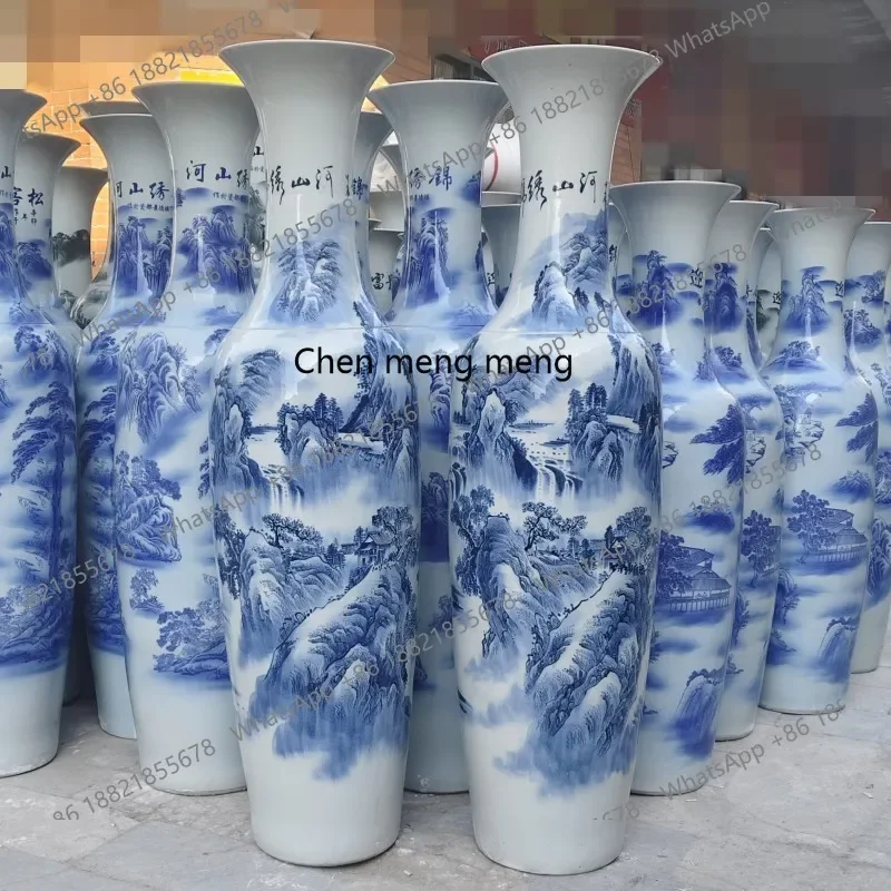 A74Ceramic hand-painted underglaze blue and white, large vase decorative ornament opening gift