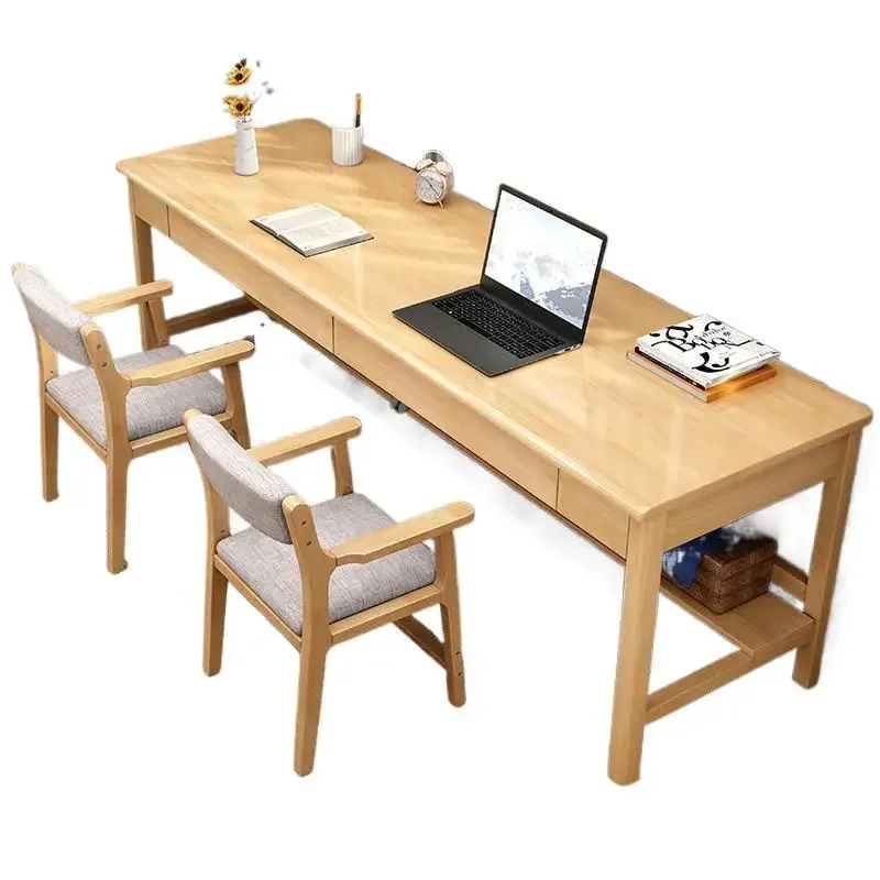 

Solid wood desk double study table, simple modern computer desk