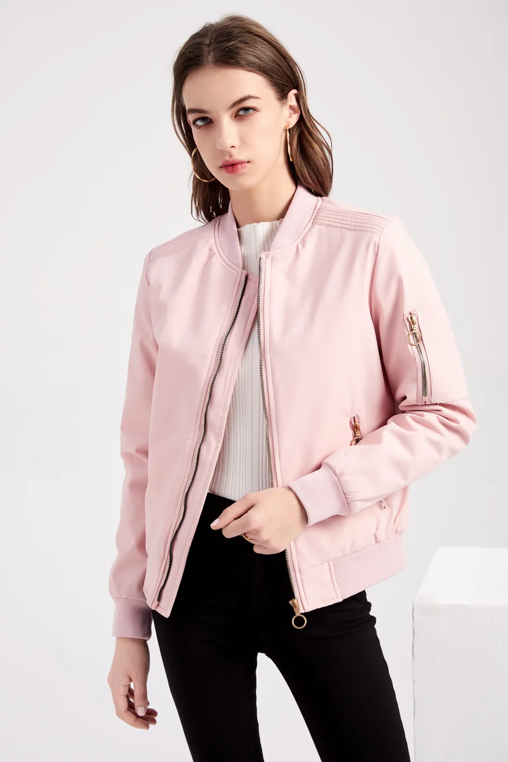 Autumn Winter Long Sleeve Bomber Jacket Long Sleeve Zipper Plus Size 3XL Baseball Uniform Standard Collar Basic Coat For Women