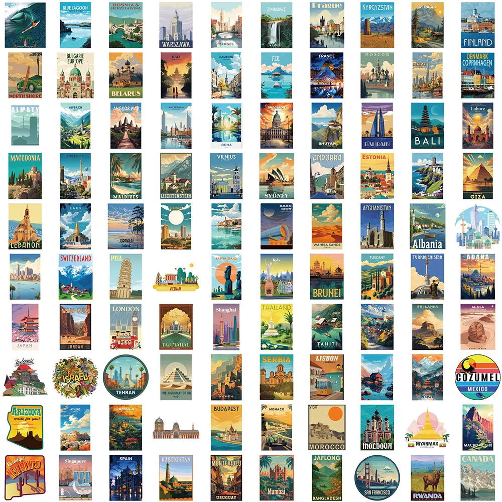 50/100PCS Creative World Landmark ส่วนบุคคลสติกเกอร์เคสโทรศัพท์ตกแต่ง DIY โน้ตบุ๊คถ้วยน้ําสติกเกอร์