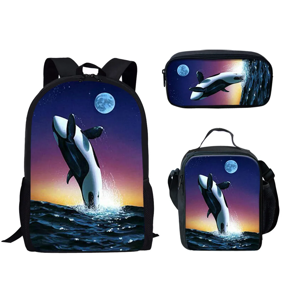 

Killer Whales Orca Design 3Pcs School Bags for Teen Boys Girls Schoolbag Casual Backpack for Students Large Capacity Backpack