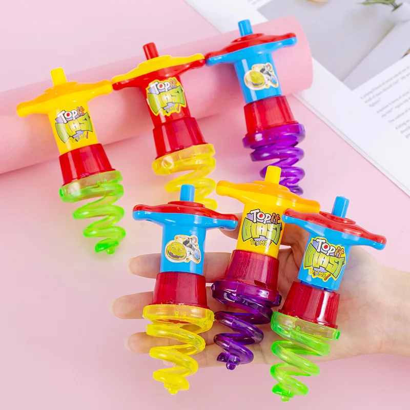 Children's Classic Nostalgic Large Spring Gyro Creative Light-emitting Colorful Gyro Spinning Toy With Launcher For Kids Gifts