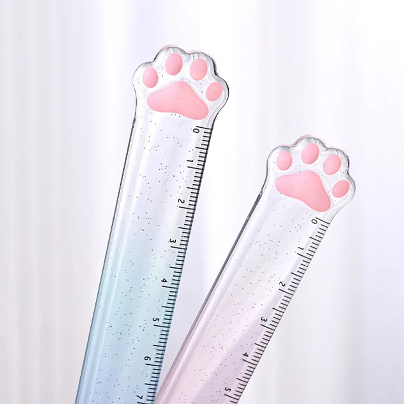 15CM Cat Claw Cute Straight Ruler Gradient Measuring Tool Korean Style School Stationery Supply Kawaii Accessories Random Color