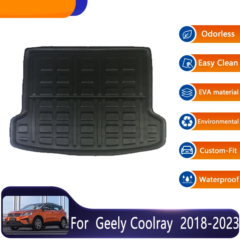 

Аксессуары для Geely Coolray 2023, Binyue 2018 ~ 2023, коврики для заднего багажника автомобиля, напольный поднос, искусственные защитные подкладки, автомобильные аксессуары