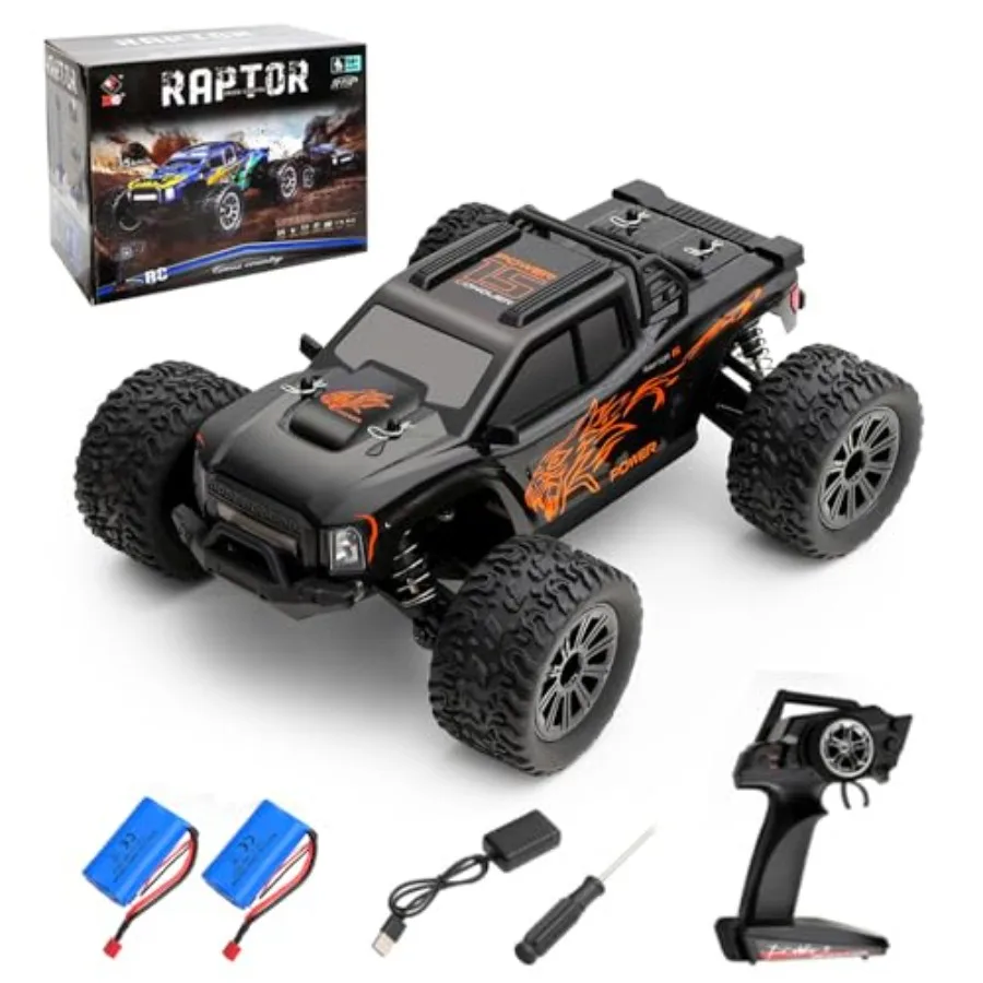 

1/16 RC Car 35KPH High Speed 2.4GHz 4WD All Terrain Off Road Remote Control Truck with LED Light and 2 Batteries for Adults Bla