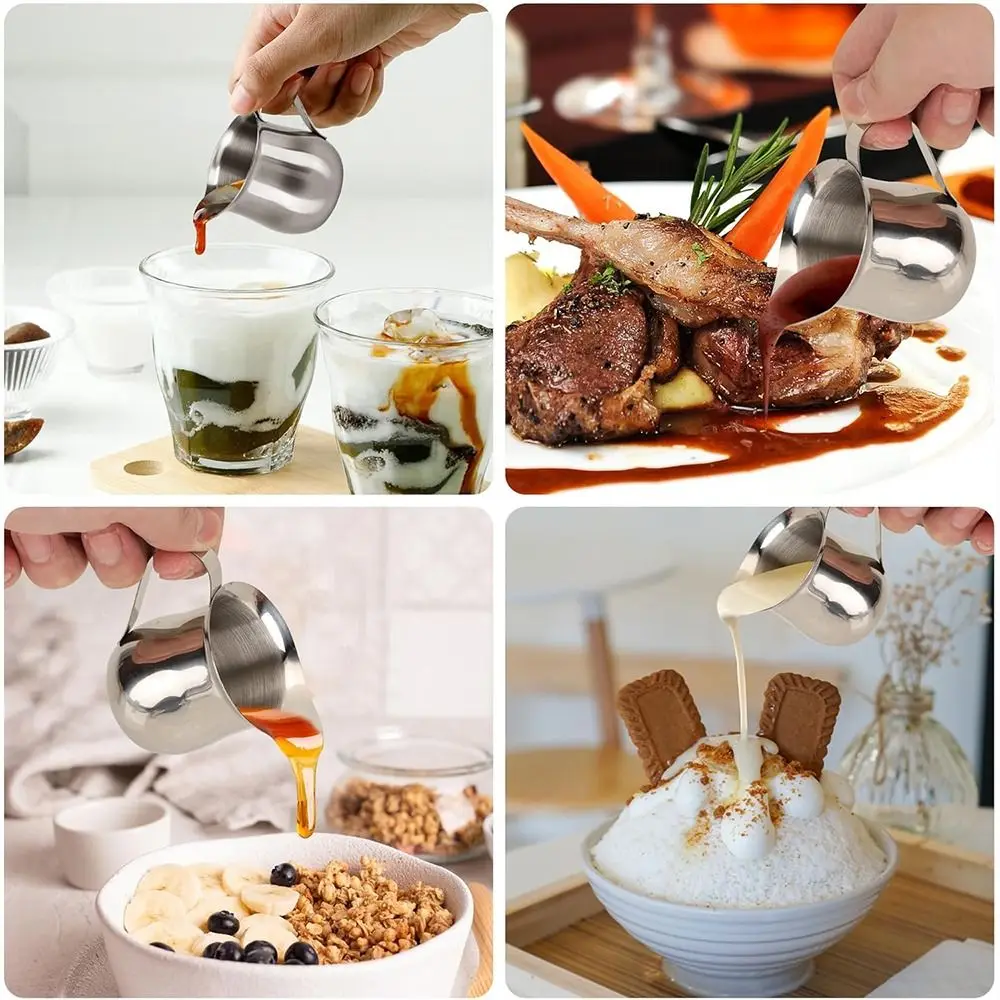 Latte Art Stainless Steel Coffee Milk Frother Cup With Pouring Spout Silver Espresso Pitcher Cup Espresso Creamer Pitchers