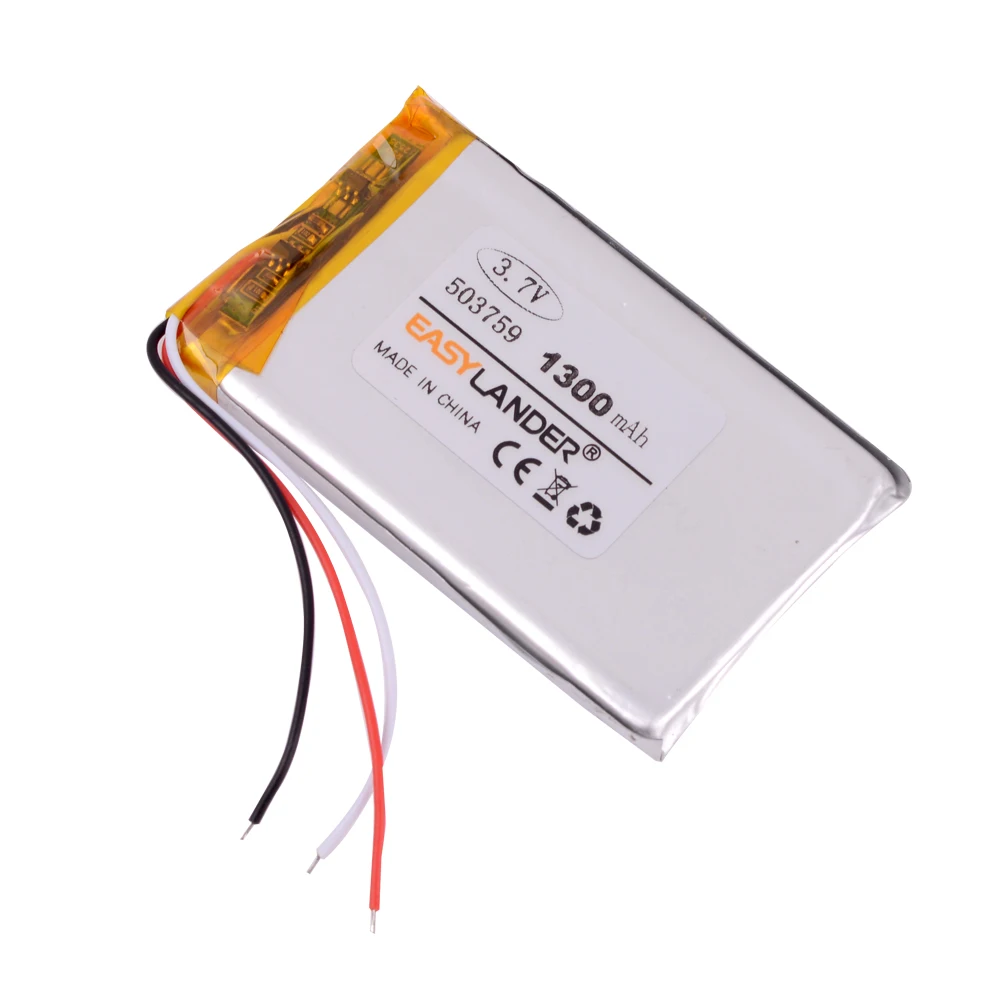 3wires 503759 3.7V 1300mAh Rechargeable li-Polymer Li-ion Battery For e Road route HD-X9 X10 E-V5 navigator NW-ZX1 LIS1530HNPPC