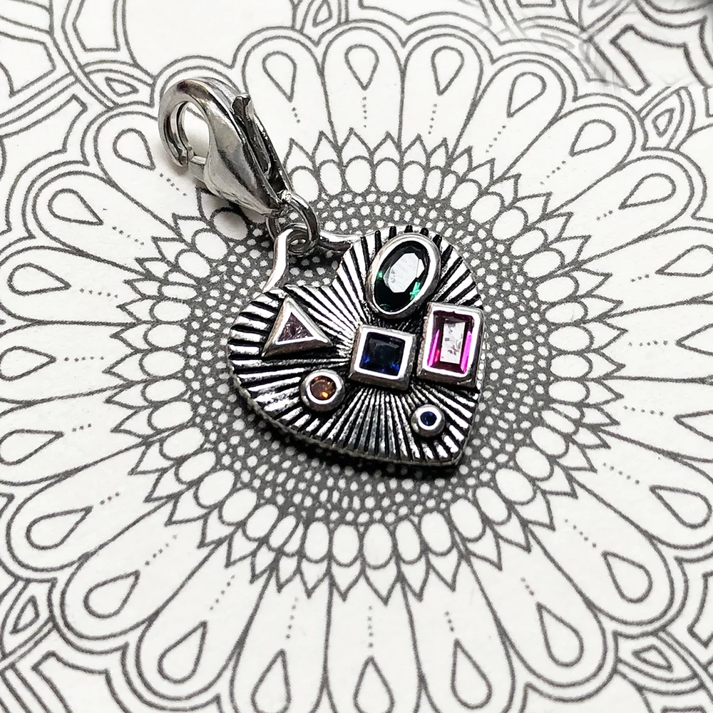 Böhmen-Anhänger aus 925er-Sterlingsilber mit buntem Herz-Anhänger, baumelnder Charme für Frauen, neue Liebe, edler Schmuck – Detail 7