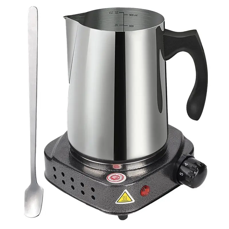 

AA73 Candle Making Kit For Beginners- Candle Making Pouring Pot With Long Stain Spoon Electric Hot Plate US Plug