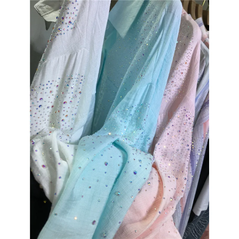 Hot Drilling Diamonds Chiffon Shirts Loose Slim Medium Length Striped Sunscreen Rhinestones Blouses Sun Protection Cardigan Tops