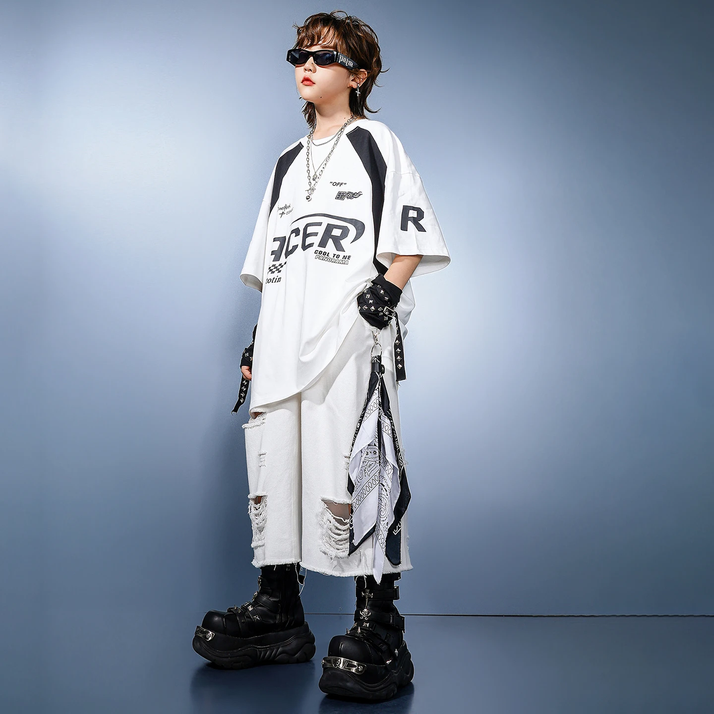 현대 힙합 소년 멋진 대비 티셔츠 카고 바지 소녀 스트리트 댄스 K-pop 의상 아동 streetwear 키즈 재즈 의류 세트