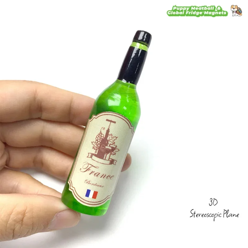French Bordeaux 3D Simulation Wine Bottle Fridge Magnet Mini Decorative Magnet Gift Cultural Creative Style