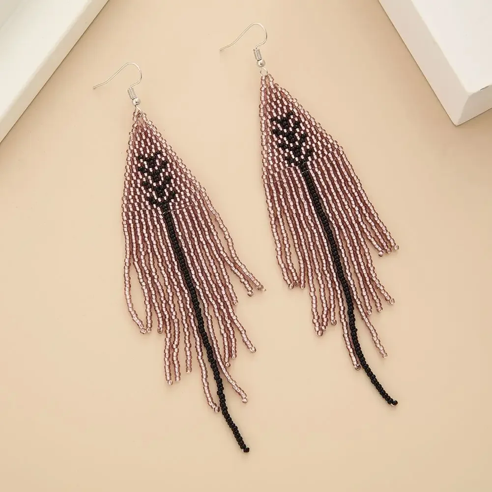 Beaded earrings  Tassels Vintage Leaves Trendy Minimalist  Hand-woven Bohemian Alloy Women Rice bead earrings